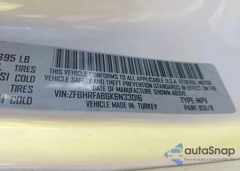 2019 Ram Promaster City Tradesman из США, поврежденный, VIN ZFBHRFAB6K6N33016